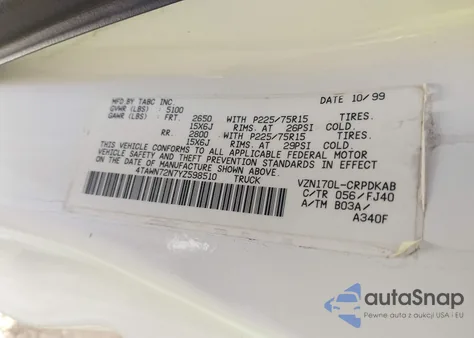 2000 Toyota Tacoma Base V6 z USA, uszkodzony, nr VIN 4TAWN72N7YZ598510